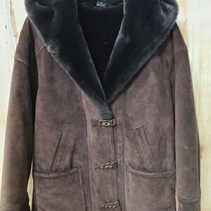 Gallery Brown Leather Jacket with Faux Fur